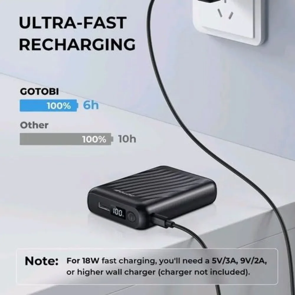 GOTOBI 12V 18400mAh Heated Jacket Battery Pack - Power Bank Black